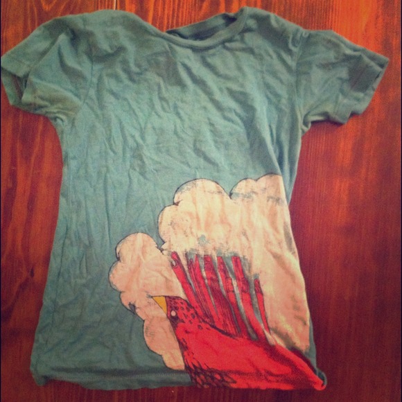 "Sweetness" red bird teal blue green top hipster