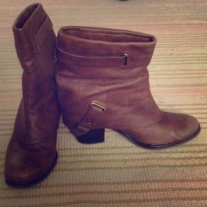 Brown leather booties. Size 6.5.