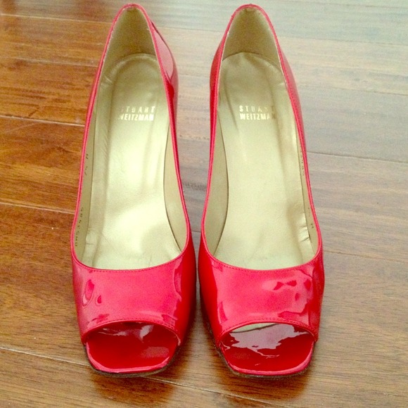 Stuart Weitzman Stylish Peep-Toe Pump, Flame Red