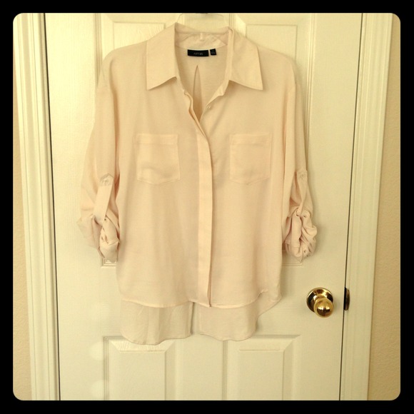 Cream Button Down Hi-Lo Blouse