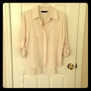 Cream Button Down Hi-Lo Blouse