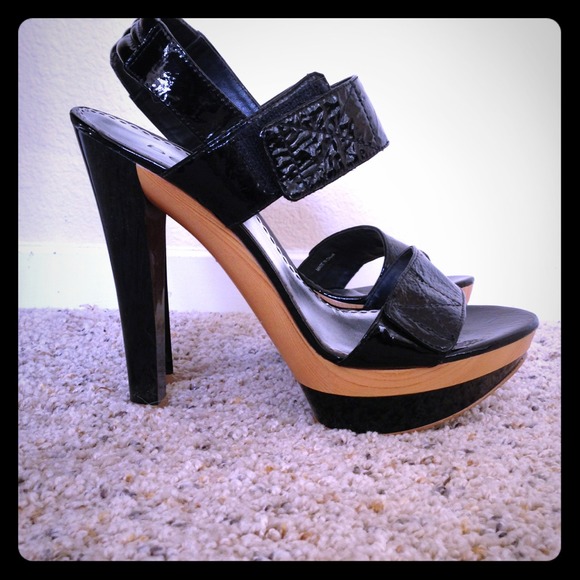 bebe Black & Wood Platform Heels