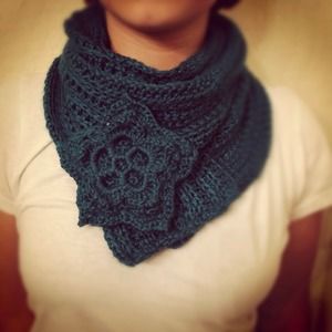Handmade crochet scarf with flower pin
