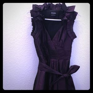 BCBG purple ruffle collar tea length dress