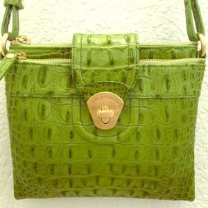 Brahmin lime green leather crossbody purse
