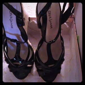 Black patent leather wedge