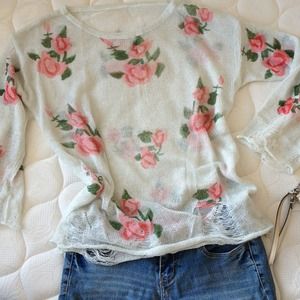 Rose hole loose sweater