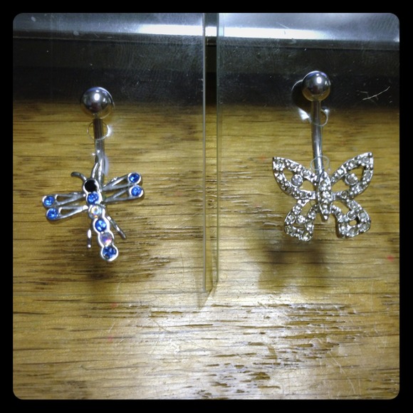 Set of 2 Belly Rings ( butterfly and dragonfly)