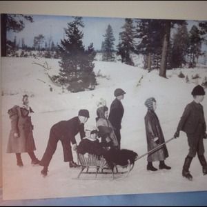 Hand Colored Photo of Children sledding 20" X 24"
