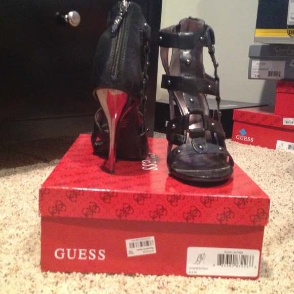 Guess black leather heels