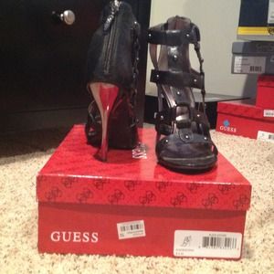 Guess black leather heels
