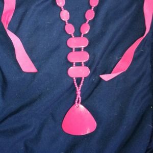 Bundled-Hot pink beaded necklace