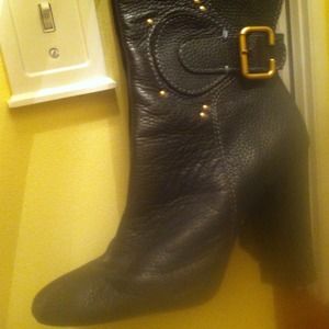 Black textured leather boots
