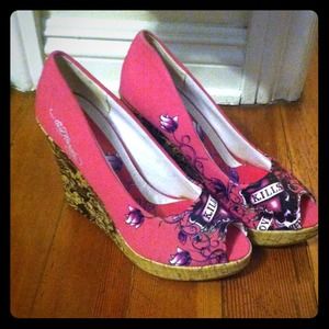 Ed hardy hot pink wedges!