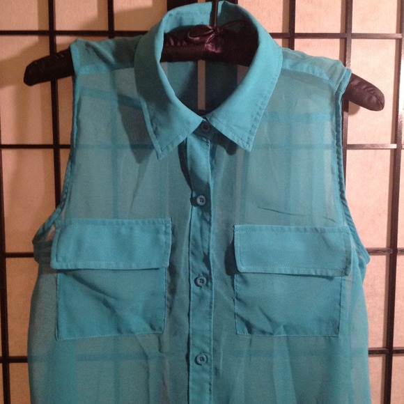 🌹Sheer Teal Hi-Low Top🌹 - Picture 2 of 4