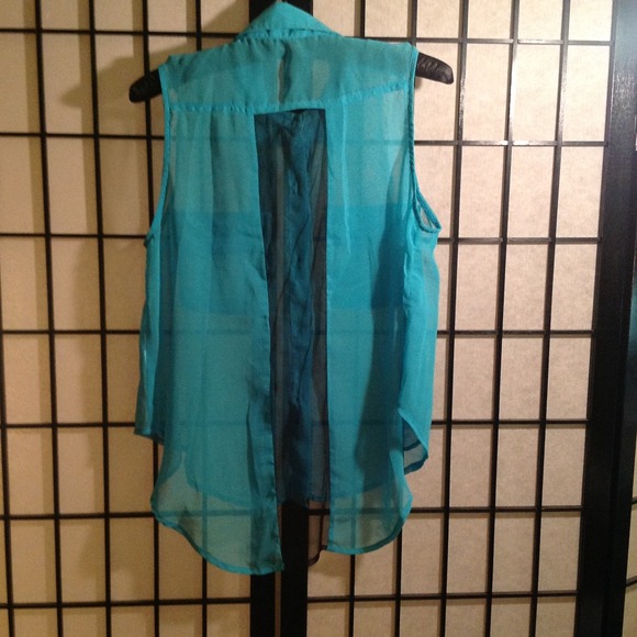 🌹Sheer Teal Hi-Low Top🌹 - Picture 3 of 4