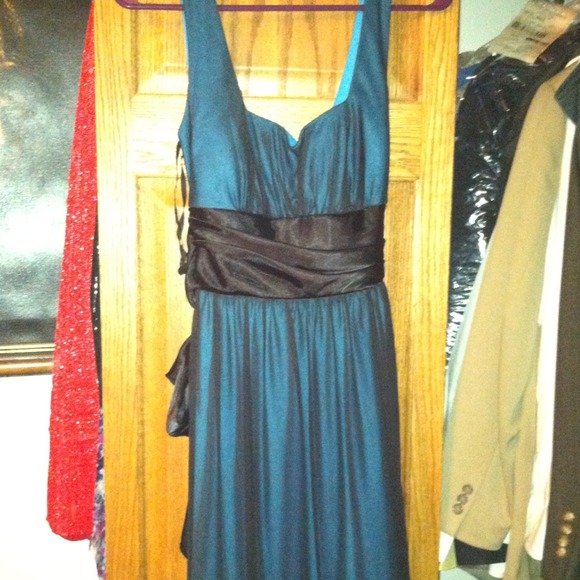 Blue and back mid length dress