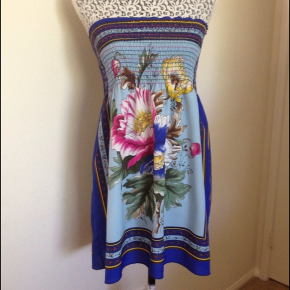 Blue Decorative Floral Banded Top Dress