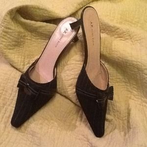 Anne Klein Black Pinstriped Mule Pumps