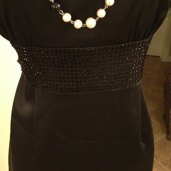 SOLD Black satin cocktail dress - Picture 2 of 4