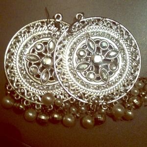 Silver disc earrings with hanging charm detail