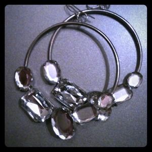 Chunky stone hanging hoop earrings