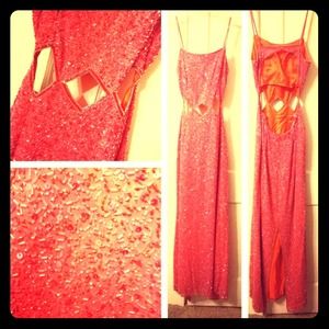 Salmon Beaded Floor Length Formal