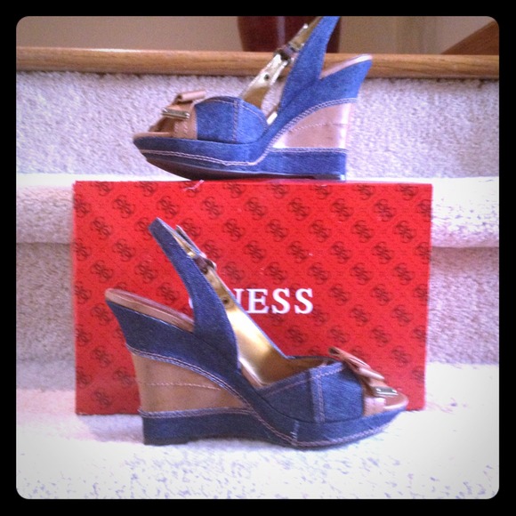 Wedge leather/denim sandals