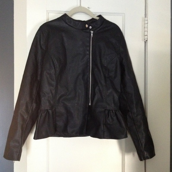Black leatherette peplum jacket