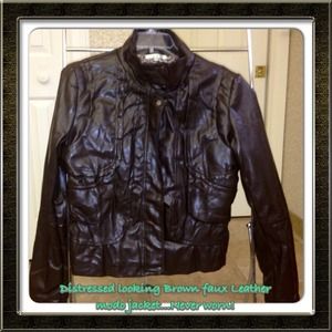 Distressed Faux leather brown modo jacket...