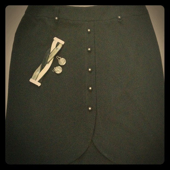 Fitted Black Skirt with silver button details.