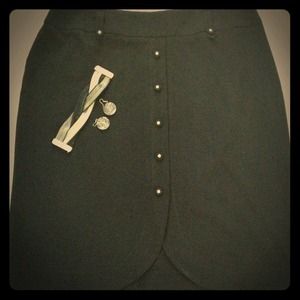 Fitted Black Skirt with silver button details.