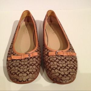 Authentic Coach canvas and leather beige flats