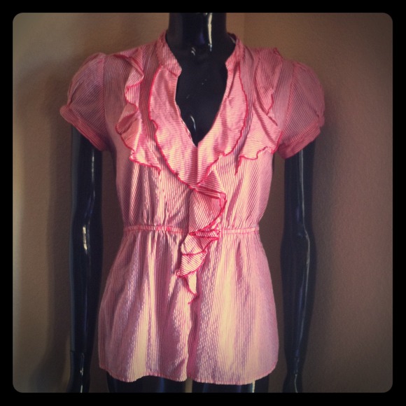 ReservedH&M Red/White Stripe Ruffle Blouse