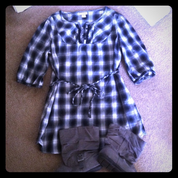 🔶Resvd Bundle denim cuff capri sz14 plaid tunic