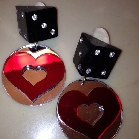 Vintage dice and mirror Clip Ear Rings