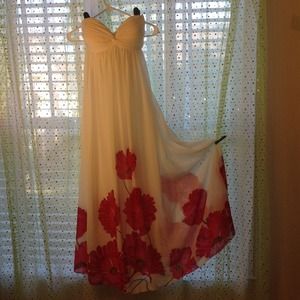 Strapless White  Gown with fuchsia flowers
