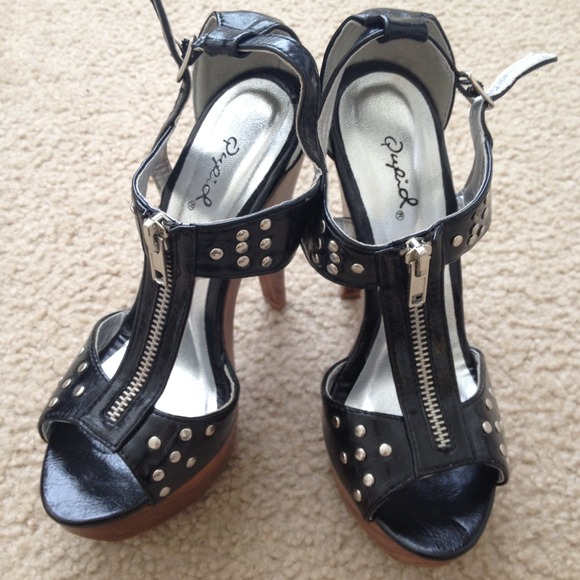 Black studded strap heels