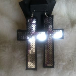 Sequins cross earrings
