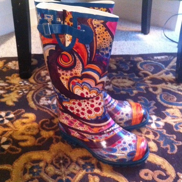 Turquoise Monet rain boots