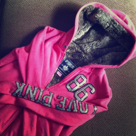 Victoria's Secret Pink faux-fur bling zip hoodie