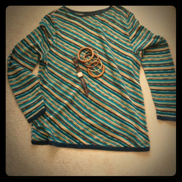 Turquoise and gold striped sweater