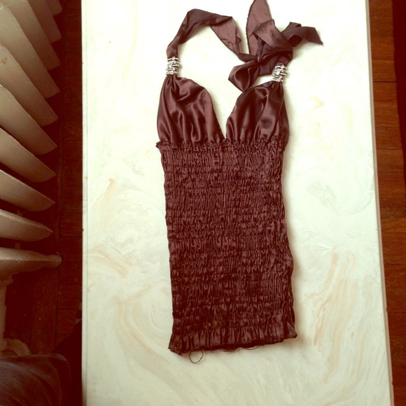 Silky brown halter blouse