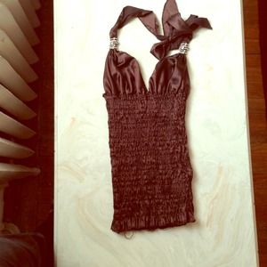 Silky brown halter blouse