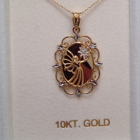 Sold New 1k Gold Angel Pendant Necklace 