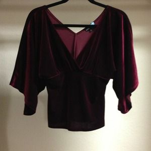Sexy oxblood deep v-neck velvet top