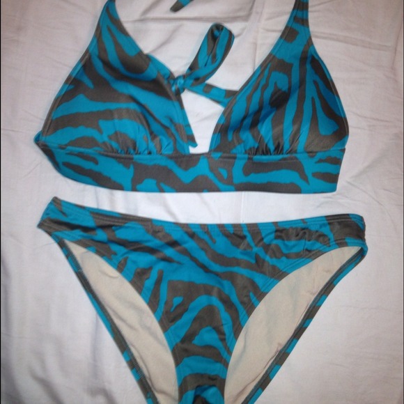 Victoria's Secret blue/brown zebra bathing suit - Picture 2 of 2