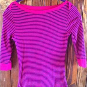 SOLD3/4 sleeved boat neck pink and navy