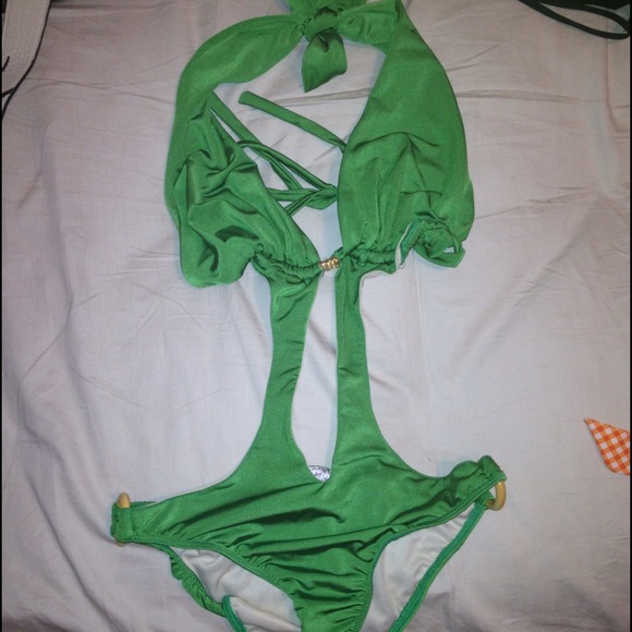 Green one piece cut out bathing suit - Picture 2 of 2