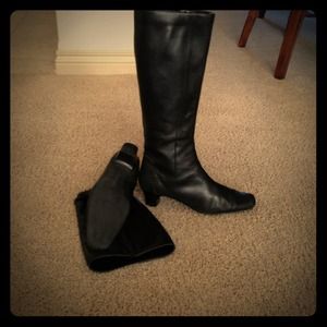 Black leather knee high boots